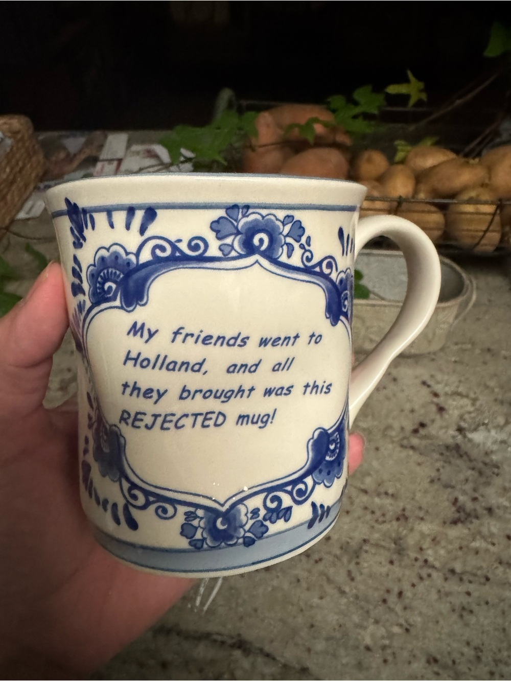 Delft Blue & White Ceramic 'Rejected' Holland Mug - Novelty Gift